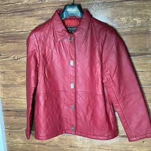 Dialogue Womens Size  X Small  Red Quilted Leather Metal Turn Lock Jacket